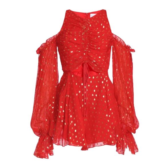 Alice McCall Did It Again Cold Shoulder Playsuit Romper Red Gold Size 0 - Picture 3 of 10